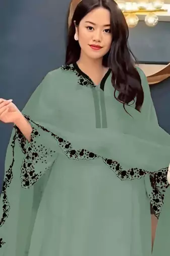 Light green embroidered faux georgette salwar suit