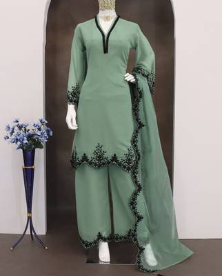 Light green embroidered faux georgette salwar suit 3