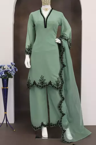 Light green embroidered faux georgette salwar suit