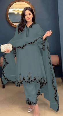 Grey embroidered faux georgette salwar suit 1