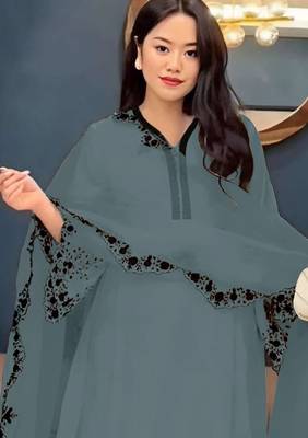 Grey embroidered faux georgette salwar suit 2