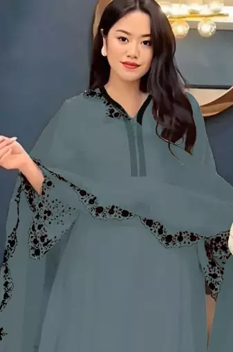 Grey embroidered faux georgette salwar suit