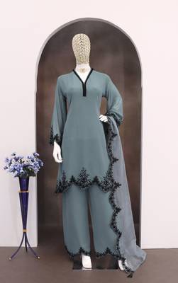 Grey embroidered faux georgette salwar suit 3