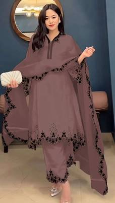 Brown embroidered faux georgette salwar suit 1