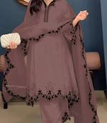 Brown embroidered faux georgette salwar suit
