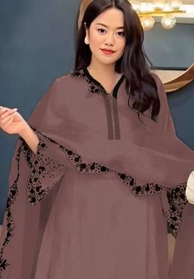Brown embroidered faux georgette salwar suit 2