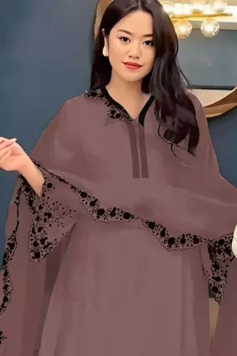 Brown embroidered faux georgette salwar suit