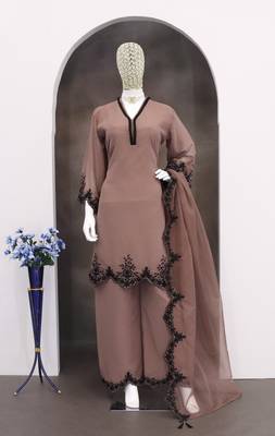 Brown embroidered faux georgette salwar suit 3