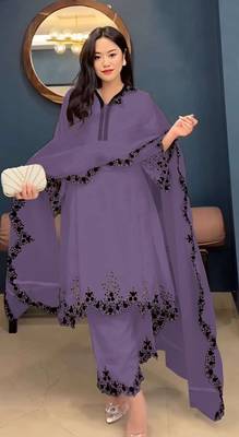 Purple embroidered faux georgette salwar suit 1