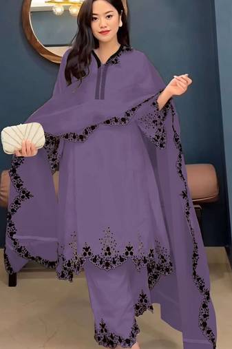 Purple embroidered faux georgette salwar suit