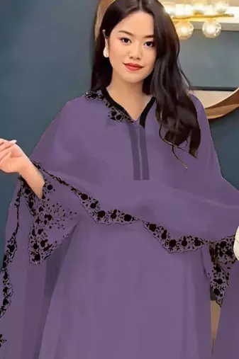 Purple embroidered faux georgette salwar suit