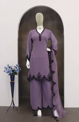 Purple embroidered faux georgette salwar suit 3