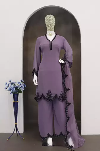 Purple embroidered faux georgette salwar suit
