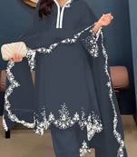 Dark grey embroidered faux georgette salwar suit