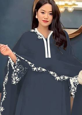 Dark grey embroidered faux georgette salwar suit 2