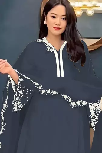 Dark grey embroidered faux georgette salwar suit
