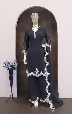 Dark grey embroidered faux georgette salwar suit 3