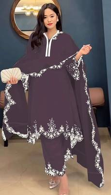 Wine embroidered faux georgette salwar suit 1