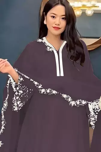 Wine embroidered faux georgette salwar suit