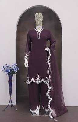 Wine embroidered faux georgette salwar suit 3