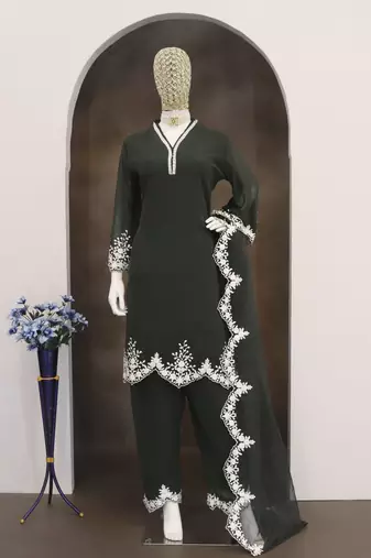Green embroidered faux georgette salwar suit