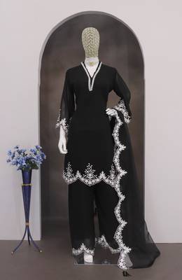 Black embroidered faux georgette salwar suit 3