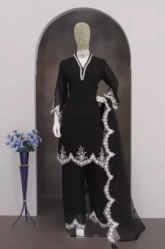 Black embroidered faux georgette salwar suit