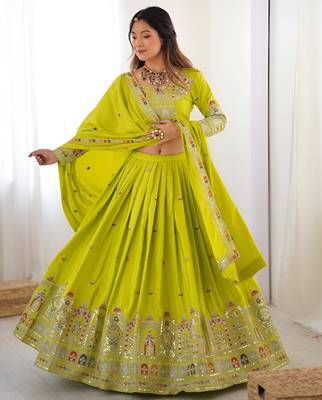 Parrot green crepe silk lehenga choli for women 1