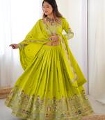 Parrot green crepe silk lehenga choli for women