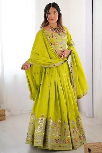 Parrot green crepe silk lehenga choli for women
