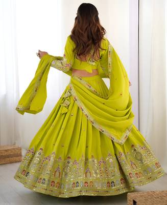 Parrot green crepe silk lehenga choli for women 3
