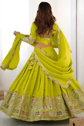 Parrot green crepe silk lehenga choli for women