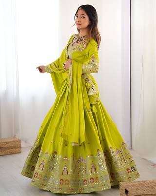 Parrot green crepe silk lehenga choli for women 4