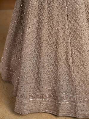 Grey sequins and thread embroidered georgette engagement & wedding party wear indian lehenga dress 6