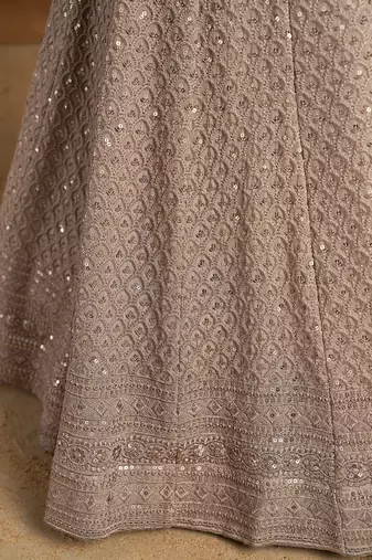 Grey sequins and thread embroidered georgette engagement & wedding party wear indian lehenga dress