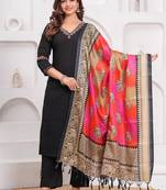 Black Embroidered Cotton Kurta and Pant Set with Khadi Dupatta