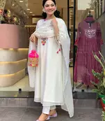 White Embroidered Chanderi Suit Set with Dupatta