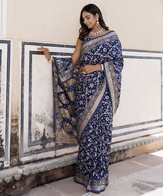 Blue silk banarasi bandhani saree 1