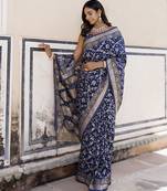 Blue silk banarasi bandhani saree