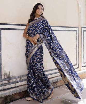 Blue silk banarasi bandhani saree 2