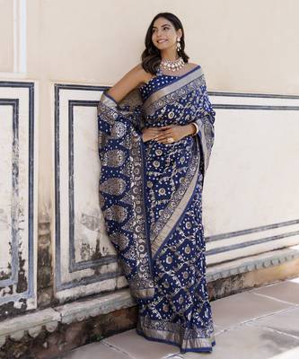 Blue silk banarasi bandhani saree 3