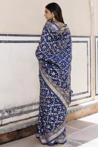 Blue silk banarasi bandhani saree