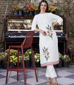 Off-white linen leaf print kurta with pant