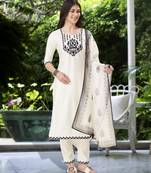 White viscose floral embroidered kurta with pant & dupatta