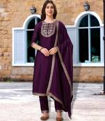 Purple vichitra silk floral jacquard kurta with pant & dupatta