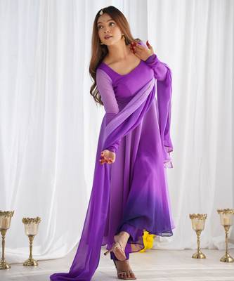 Multi Colour Georgette Fully Flair Anarkali Kurti With Dupatta 3