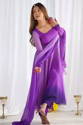 Multi Colour Georgette Fully Flair Anarkali Kurti With Dupatta