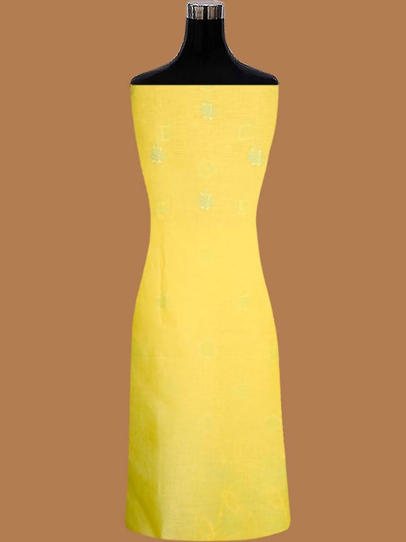 Hand embroidered yellow cotton lucknowi chikankari unstitched suit piece