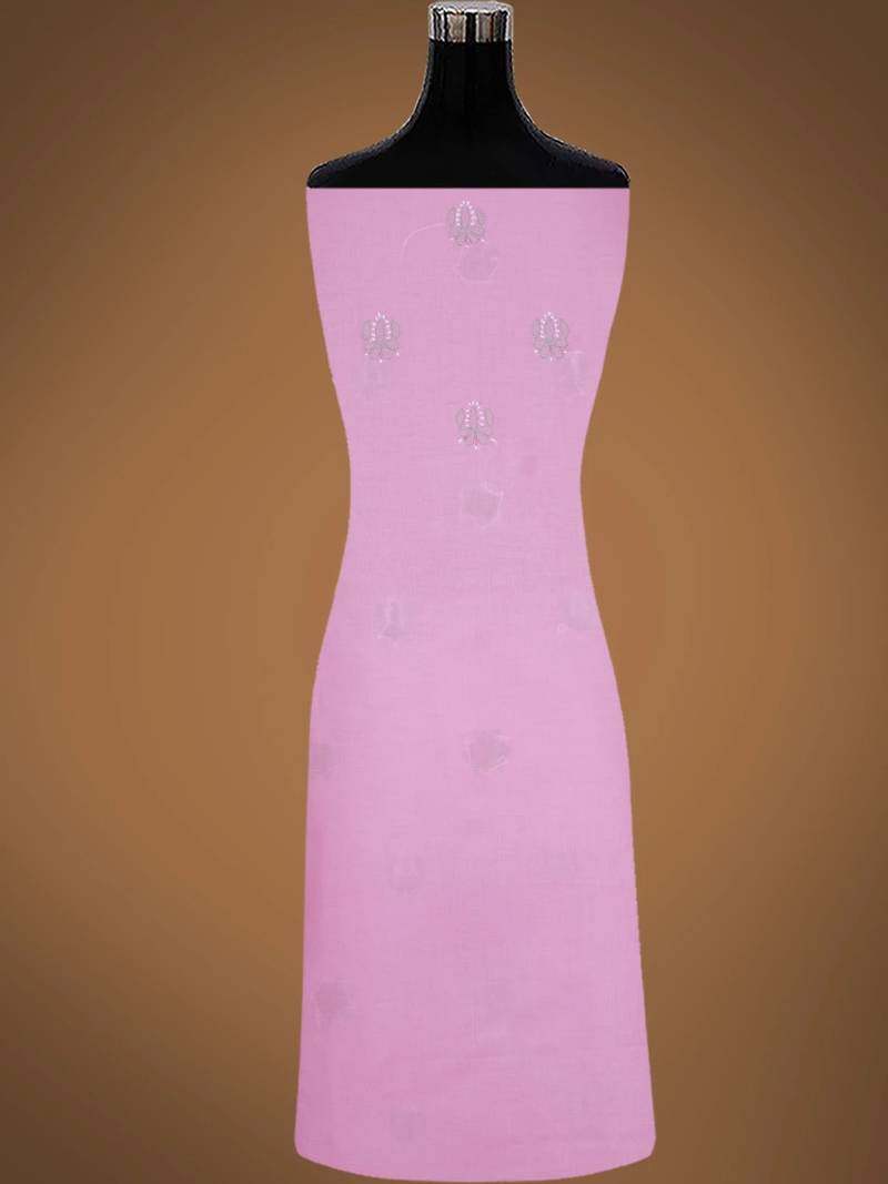 Hand embroidered pink cotton lucknowi chikankari unstitched suit piece