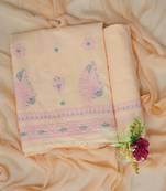 Hand embroidered peach cotton lucknowi chikankari unstitched suit piece